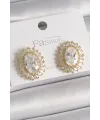 Pirinç Gold Renk Zirkon Taşlı Kadın Küpe
