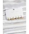 Pirinç Gold Renk Zirkon Taşlı Kadın Küpe Seti