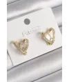 Pirinç Gold Renk Zirkon Taşlı Kalp Model Kadın Küpe
