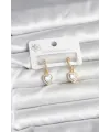 Pirinç Gold Renk Zirkon Taşlı Kalp Model Kadın Küpe