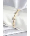 ietaks™ Pirinç Gold Renk Zirkon Taşlı Kalpli Model Kadın Bileklik