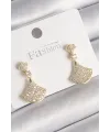 Pirinç Gold Renk Zirkon Taşlı Motif Model Kadın Küpe