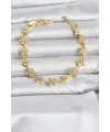 Pirinç Gold Renk Zirkon Taşlı Sıralı Yıldız Model Kadın Bileklik