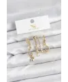 Pirinç Gold Renk Zirkon Taşlı Uzay Model YSX Trio Küpe Seti