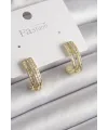 Pirinç Gold Renk Zirkon Taşlı Yarım Halka Model Kadın Küpe
