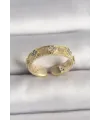 ietaks™ Pirinç Gold Renk Zirkon Taşlı Yonca İşlemeli Ayarlanabilir Yüzük