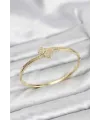 ietaks™ Pirinç Gold Renk Zirkon Taşlı Yonca Model Kadın Kelepçe Bileklik