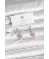 Pirinç Gümüş Pembe Renk Zirkon Taşlı Kalp Model Kadın Küpe