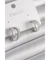 Pirinç Gümüş Renk 2Li Zirkon Taşlı Halka Model Kadın Küpe