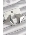 Pirinç Gümüş Renk 3D Üçgen Model Kadın Küpe