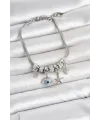 Pirinç Gümüş Renk Göz Model Charmlı Kadın Bileklik