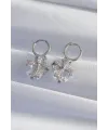 Pirinç Gümüş Renk İri Zirkon Taşlı Fiyonk Model Halka Küpe