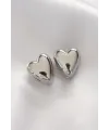 Pirinç Gümüş Renk Minimal Bombeli Kalp Küpe
