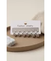 Pirinç Gümüş Renk Minimal Tırtıklı Küpe Seti
