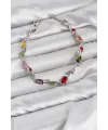 Pirinç Gümüş Renk Mix Renk Zirkon Taşlı Çiçek Model Kadın Bileklik
