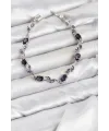 Pirinç Gümüş Renk Mor Zirkon Taşlı Çiçek Model Kadın Bileklik