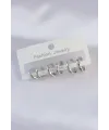Pirinç Gümüş Renk Oval Bombeli Küpe Seti