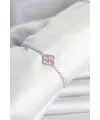 Pirinç Gümüş Renk Pembe Zirkon Taşlı Yonca Model Su Yolu Kadın Bileklik