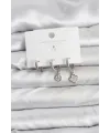 Pirinç Gümüş Renk Yonca Model 3lü Kadın Küpe Seti