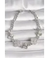 ietaks™ Pirinç Gümüş Renk Zincir Yonca Model Kadın Bileklik