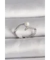 Pirinç Gümüş Renk Zirkon Taşlı Ayarlanabilir Yüzük