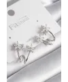 Pirinç Gümüş Renk Zirkon Taşlı Çiçek Model Kadın Küpe
