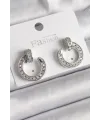 Pirinç Gümüş Renk Zirkon Taşlı Çivi Halka Model Kadın Küpe
