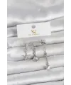 Pirinç Gümüş Renk Zirkon Taşlı Deniz Temalı 3lü Kadın Küpe