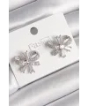 Pirinç Gümüş Renk Zirkon Taşlı Fiyonk Model Kadın Küpe