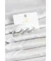Pirinç Gümüş Renk Zirkon Taşlı Halka Model YSX Trio Küpe Seti