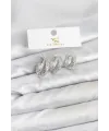 Pirinç Gümüş Renk Zirkon Taşlı Halka Model YSX Trio Küpe Seti