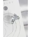 Pirinç Gümüş Renk Zirkon Taşlı Kalp Model Kadın Kıkırdak Küpe
