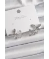 Pirinç Gümüş Renk Zirkon Taşlı Kelebek Model Kadın Küpe