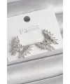 Pirinç Gümüş Renk Zirkon Taşlı Kelebek Model Kadın Küpe
