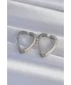 Pirinç Gümüş Renk Zirkon Taşlı Motifli Kalp Küpe