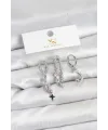 Pirinç Gümüş Renk Zirkon Taşlı Uzay Model YSX Trio Küpe Seti