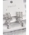 Pirinç Gümüş Renk Zirkon Taşlı Yağmur Model Kadın Küpe