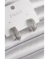 Pirinç Gümüş Renk Zirkon Taşlı Yarım Halka Model Kadın Küpe