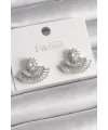 Pirinç Gümüş Renk Zirkon Taşlı Yelpaze Model Kadın Küpe