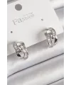 Pirinç Gümüş Renk Zirkon Taşlı Zincir Model Kadın Küpe