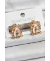Pirinç Pembe Mineli Sanatsal Portre Model Gold Renk Kadın Küpe