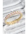 ietaks™ Pirinç Pembe Zirkon Taşlı Dikdörtgen Model Gold Renk Lastikli Kadın Bileklik
