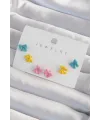 Pirinç Rengarenk Mineli Minimal Fiyonk Küpe Seti