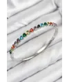 ietaks™ Pirinç Renkli Zirkon Taşlı Kalp Model Gümüş Renk Kadın Kelepçe