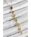 ietaks™ Pirinç Renkli Zirkon Taşlı Model Gold Renk 7 Element Kadın Y Kolye
