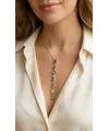 ietaks™ Pirinç Renkli Zirkon Taşlı Model Gümüş Renk 7 Element Kadın Y Kolye