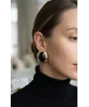 Pirinç Siyah Badem Model Vintage Gold Kadın Küpe