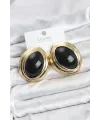 Pirinç Siyah Badem Model Vintage Gold Kadın Küpe