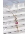 ietaks™ Pirinç Zincir Gold Renk Pembe Zirkon Taşlı Y Kolye