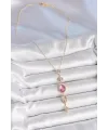 ietaks™ Pirinç Zincir Gold Renk Pembe Zirkon Taşlı Y Kolye